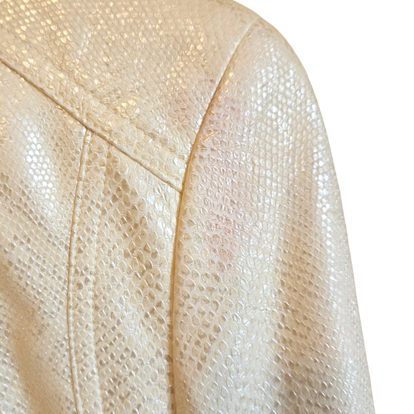 Chico's Snakeskin Embossed Faux Leather Jacket Cream Women's Size 1 (Medium) - Picture 11 of 12